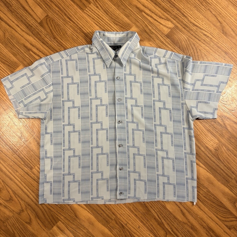 Vintage Monzini Collection Geometric Greek Key Button Up Shirt XL USA Made Y2K